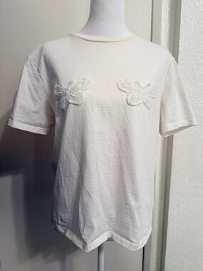 H&M White Tee with Crochet Appliqué